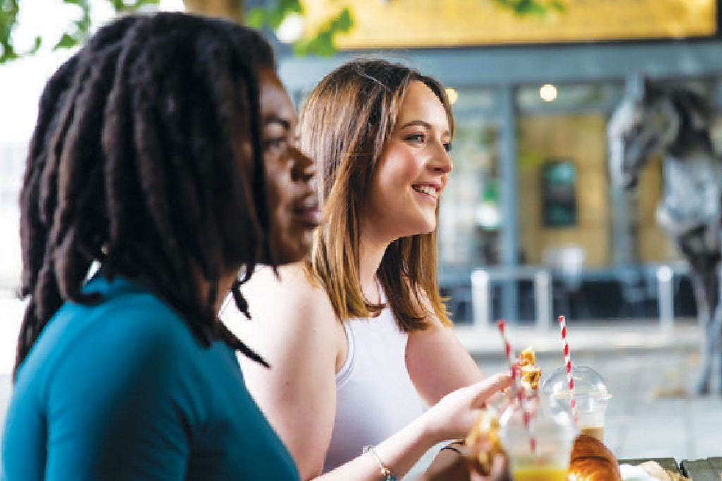 Two students dining out together
