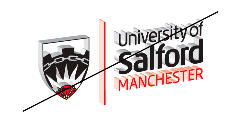 University of Salford logo made 3D and with a strikethrough