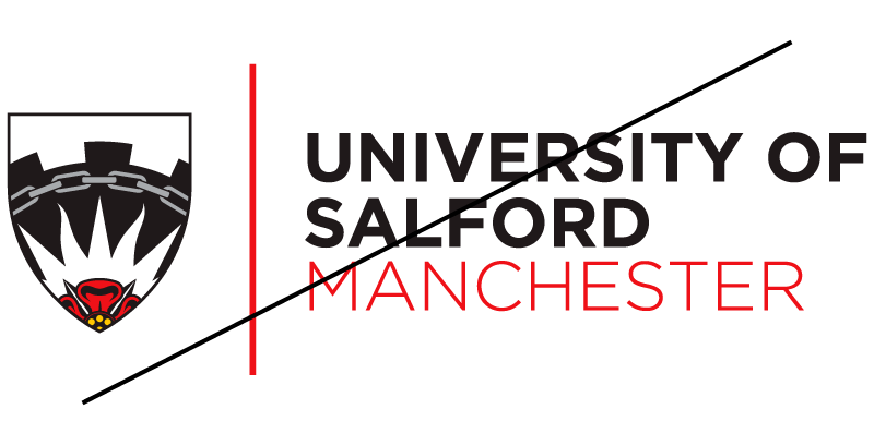 University of Salford logo using a different typeface with a strikethrough