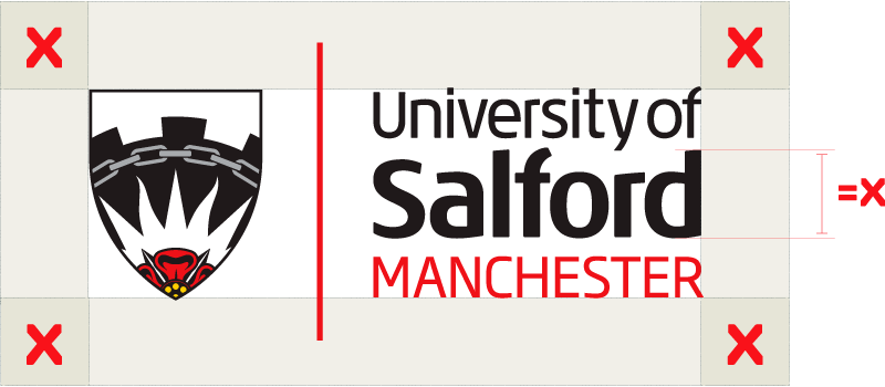 University of Salford logo minimum spacing is the height of d in Salford
