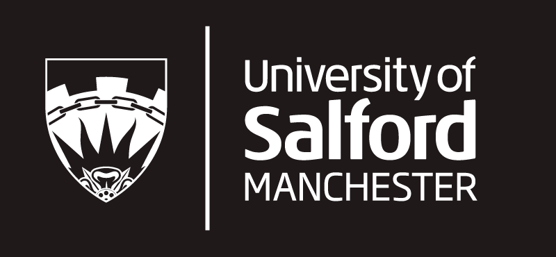 University of Salford logo unstacked white out